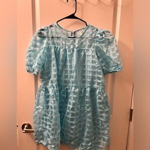 TCEC Light Blue Checkered Mini Dress
